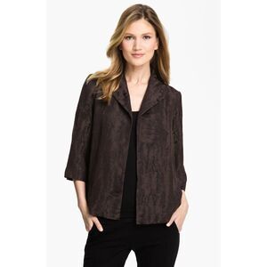 EILEEN FISHER Dark Brown Textured Blazer Style Open Cardigan Size S